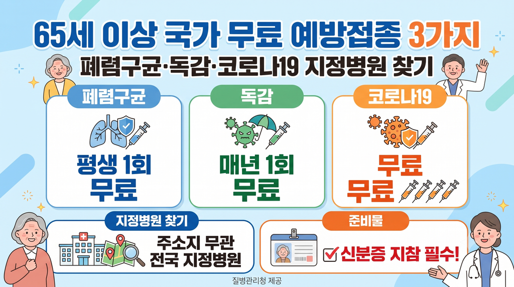 65세 이상 어르신 국가 무료 예방접종 3종과 지정병원 조회 총정리