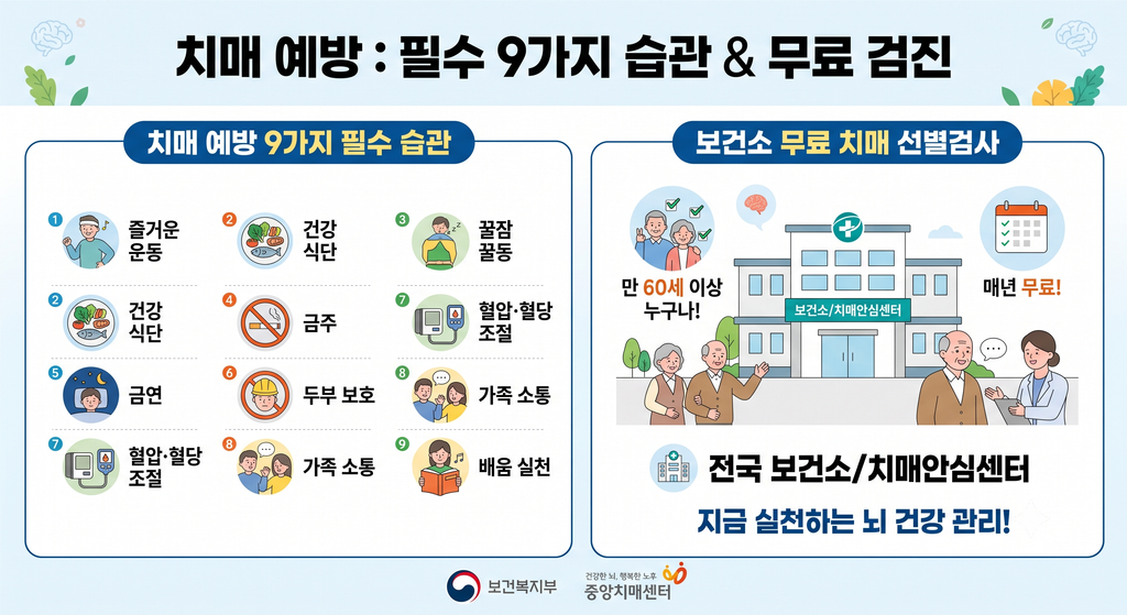 치매예방수칙 333 및 조기검진 간단정리 인포그래픽