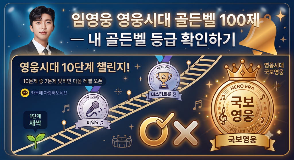 임영웅 영웅시대 골든벨 100제 OX 퀴즈 — 내 골든벨 등급 확인하기